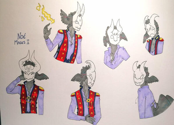 Masks 1; there's been many iterations of Noé's face-mask, as can be seen